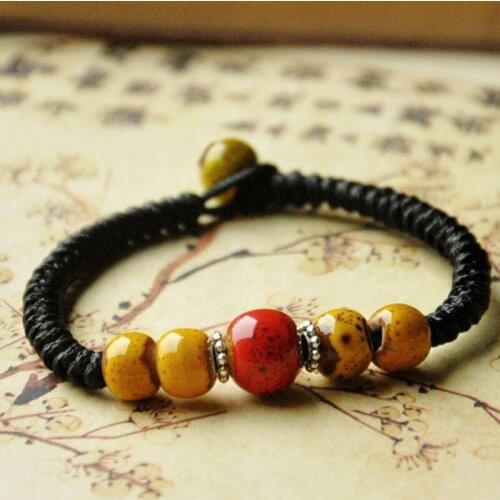 Charms Bracelet For Women Ceramic Beads Bracelets Colorful Beaded Lucky Bead Bangle Romantic Jewelry Ethnic Rope Knot Bangles
