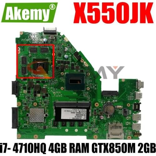 X550JK i7- 4710HQ CPU 4GB RAM GTX850M 2GB For ASUS550JD FX50J ZX50J A550J X550J X550 laptop Motherboard USB 3.0 100% Tested