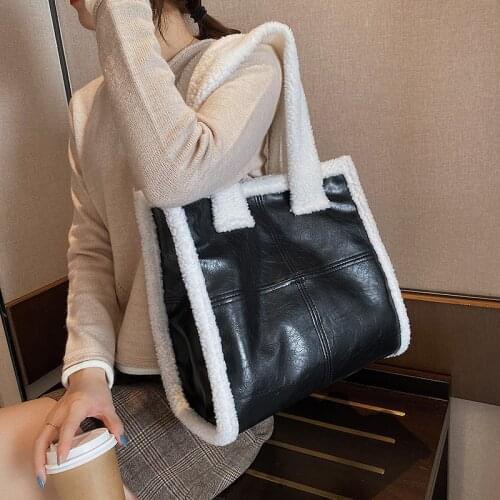 Lambswool Shoulder Tote Bags For Women Simple Armpit Bag PU Leather Lady Handbags Female Trend Large-Capacity Travel Hand Bag