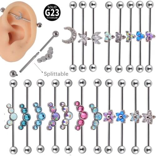 1Pc Implant Grade Titanium Industrial Barbell Tragus Cartilage Earrings Piercing Opal CZ Gem Flower Oreja Bars 14gX36mm Jewelry