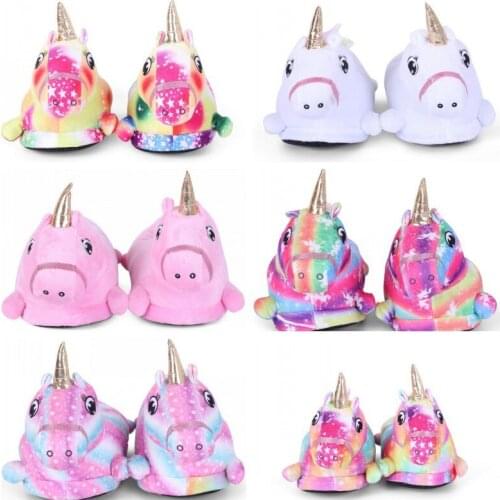 Female Winter Plush Cotton Shoes Cute Cartoon Animal Flip Flops Indoor Floor Home Slippers Womens/Men Sneakers Ladies Slides