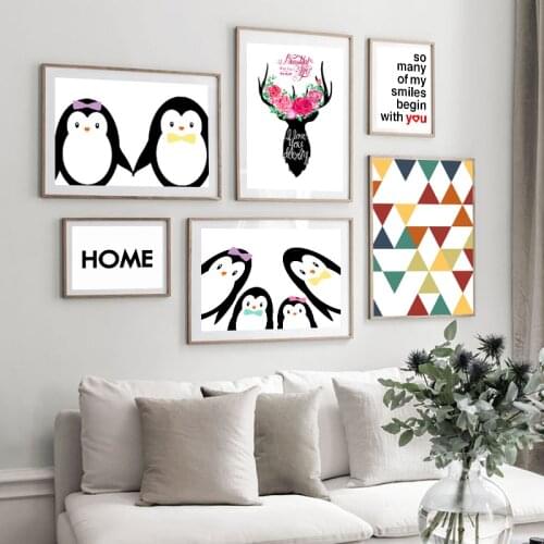 Nordic Cartoon Animal Flower Canvas Painting Penguin Paris Umbrella Poster and Print Child Kids Bedroom Nursery Wall Art Decor