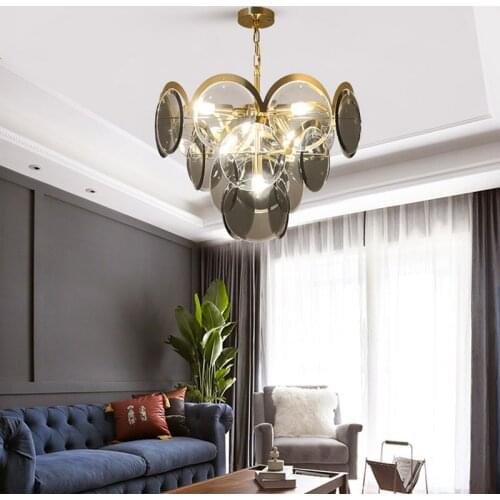 Living room glass chandelier modern creative smoky gray dining room lamp bedroom designer style Nordic light luxury lamps