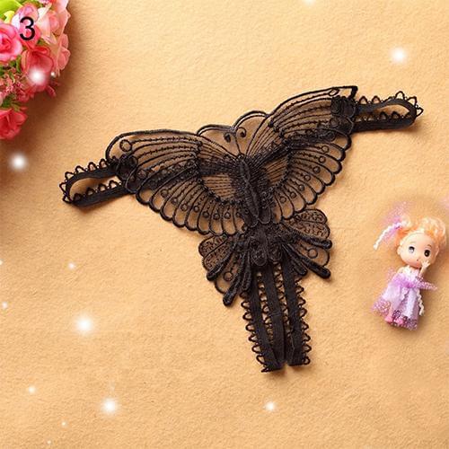 Women Lace Panties Sexy Seamless Open Crotch Butterfly Shaped Hollow Strap Thong G-String Underwear Transparent Sex Panties