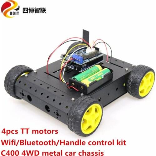 SZDOIT WIFI/Bluetooth/Handle Control C400 4WD Smart Car Chassis RC Metal Robot Platform TT Motor DIY For Arduino Toy