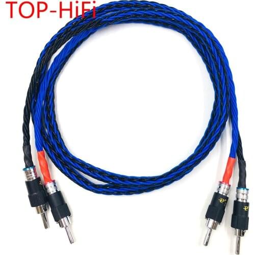 TOP-HiFi Pair 7N Pure Copper 2Banana to 2 Banana Plug Speaker Audio Wire Cable Loudspeaker Cable with Rhodium plated Plug