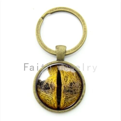 TAFREE Unique interesting dragon eye key chain holder steampunk animal golden yellow eyes keychain snake eye ball jewelry KC592