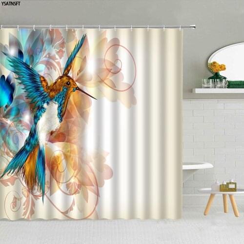 Painted Bird Flower Shower Curtain Creative Design Watercolor Pattern Polyester Fabric Bath Screen Bathroom Curtains Home Decor