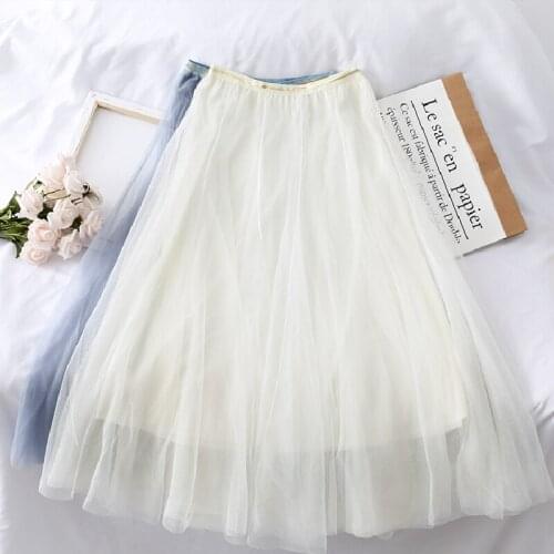 Lace Skrit Women High Waist Mesh Long Skrit Female Elegant Vintage Midi Tulle Skirt Sweet Cute Korean Medium Length Streetwear