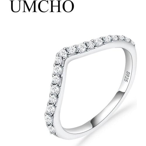 UMCHO Pure 925 Sterling Silver Rings Simple Style Fashion AAA Cubic Zircon Rings For Women Wedding Anniversary Gift Fine Jewelry