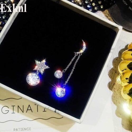 Exknl Star Moon Tassel Party Rhinestone Women Earring Dangle Silver Color Small Sun Earrings for Women Wedding Bridal Jewelry