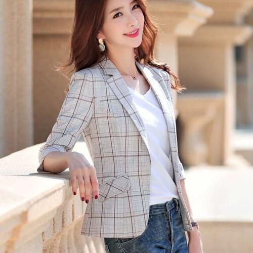 2020 Autumn Spring Womens Blazer Elegant fashion Lady Blazers Coat Plaid Suits Casual Female Jacket Suit Outerwear Feminino 636