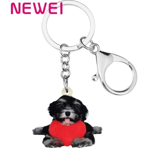 NEWEI Acrylic Valentines Day Love Heart Schnauzer Dog Key Chain Rings Bag Car Purse Keychain For Women Girl Teen Men Charm Gift