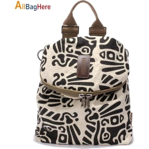Womens Backpack Fashion Soft Casual Beige Printing Shoulder Bags Quality Cotton Linen Crossbody Travel Shopping Urban Backpacks