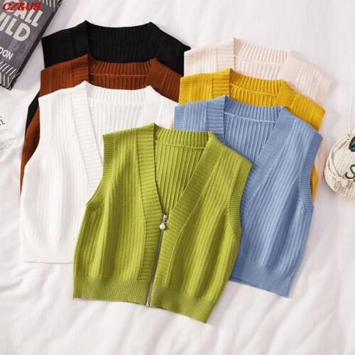 High Quality Sweater Vest 2021 Autumn Winter Harajuku Leisure Outerwear Knitted Sleeveless V-Neck Cardigan Fashion Simple Tops