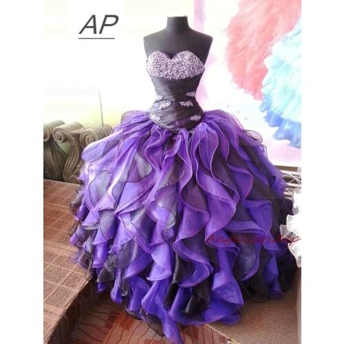ANGELSBRIDEP Sweetheart Purple Quinceanera Dresses Vestido 15 Anos Organza Floor-Length Ball Gown Formal Pageant Party Gown