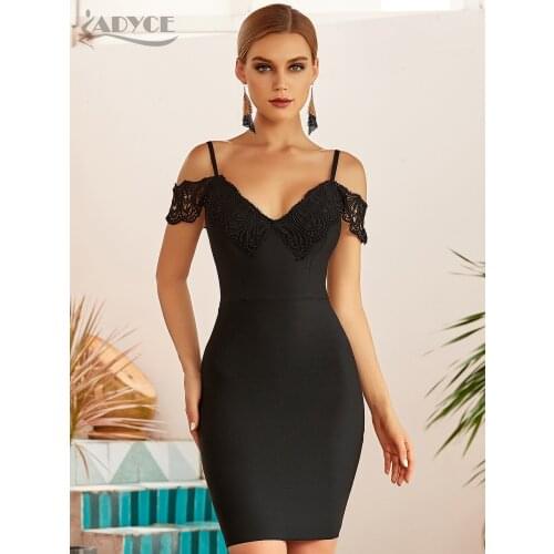 Adyce New Summer Women Black Off Shoulder Bodycon Bandage Dress Sexy Lace Short Sleeve Club Celebrity Evening Runway Party Dress