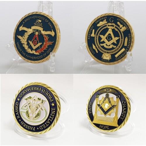 Gold Coin European Masonic Freemasonry Brotherhood Gold And Blue Color Round Double Commemorative Coin Decorative collection