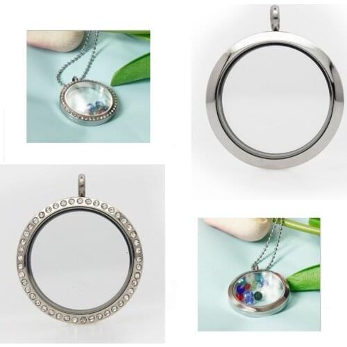 1pc Good Quality 35mm Round Stainless Steel Glass Locket Twisted Screw Open Pendant for Sweater Necklace or Bracelet