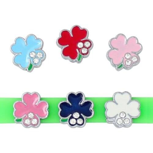 10pcs/lot Internal Dia 8mm Clover Slide Charm DIY Accessories fit 8mm wide belt pet collar