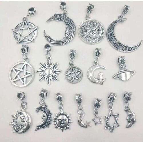 16pcs Fast delivery Sun/Moon/Stars/Planet/Mouse/Hitsomast/Reversable Tetragrammaton Pentagram Zodiac Charm Pendant Accessories