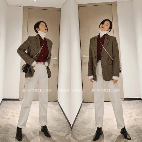 2021 Womens White High Waist Wide baggy Mom Jeans Pants For girls Female Streetwear Capri Clothes Vintage Denim Trousers Suits