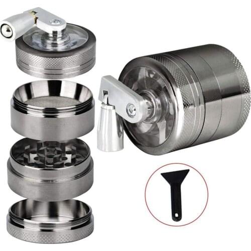 4-Layer 55mm Metal Herb Crusher Grinder With Mill Handle Spices Grass Weed Tobacco SmokeGrinder Leaf Crusher Smoke Muller Tool
