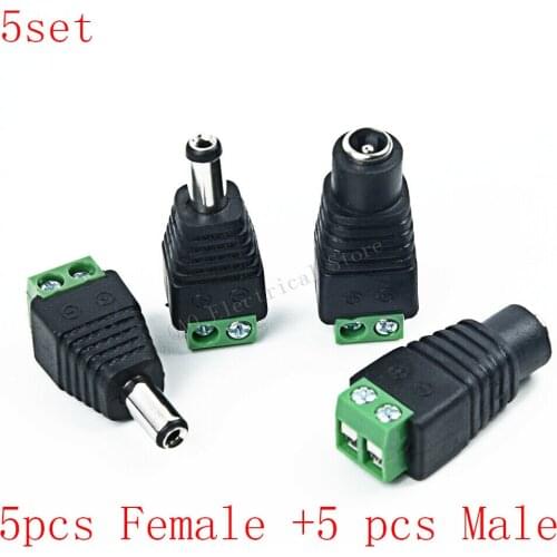 5pcs Female +5 pcs Male DC connector 2.1*5.5mm Power Jack Adapter Plug Cable Connector for 3528/5050/5730 led strip light