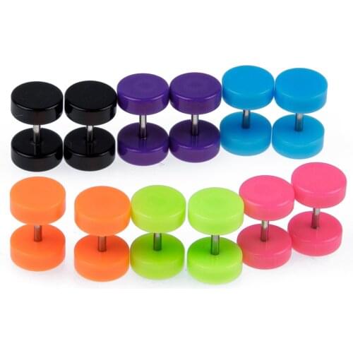 6 Pair Acrylic Fake Cheater Ear Stud Plug Earrings Piercing