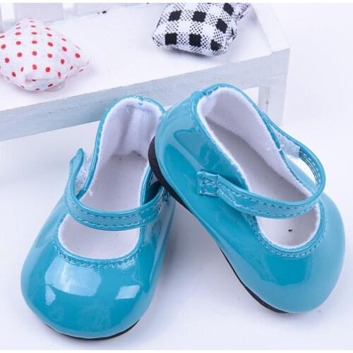 Doll Accessories Blue Leather Shoes with Round Head For 18 American Toy Shoes Buckle Dolls inch and C3A1