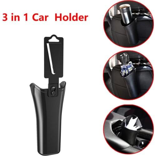 3 In 1 Car Umbrella Holder Water Bottle Holder Hanging Hook for Umbrella Multifunctional Storage Organizer Car Accessories Trash