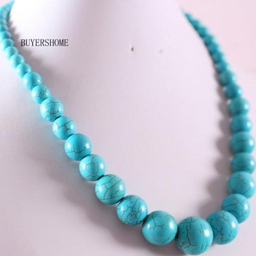 Free Shipping New without tags Fashion Jewelry Round Beads Blue Howlite Necklace 20" 1Pcs RE338