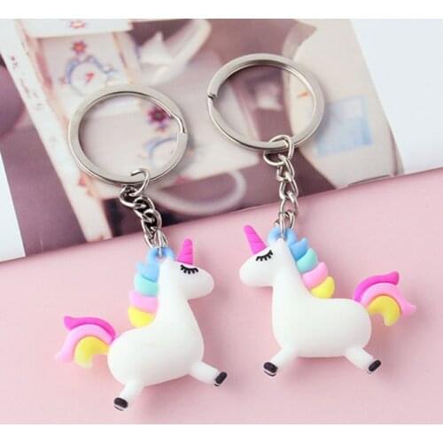 Rainbow Unicorn Pendant Keychain Animal Silicone 7 Colors Horse Couple Bag Car Charms Keyring Women Men Gift Key Chain Jewelry
