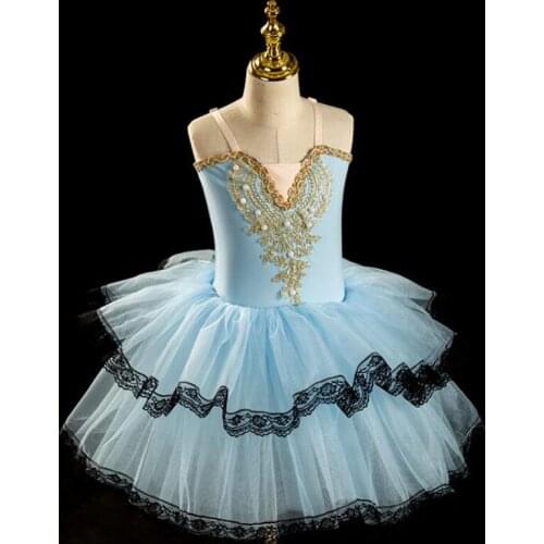 Kids Blue Ballerina Ballet TUTU dancing dress Children Pancake Swan Lake Dance Costumes Wear Clothing Ballet Outfits For Girls