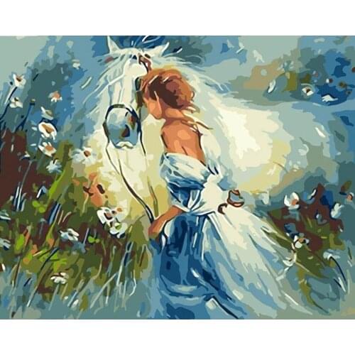 GATYZTORY Horse Girl Painting By Numbers For Adults Portrait HandPainted On Canvas Oil Picture Drawing Coloring By Number DIY Ki