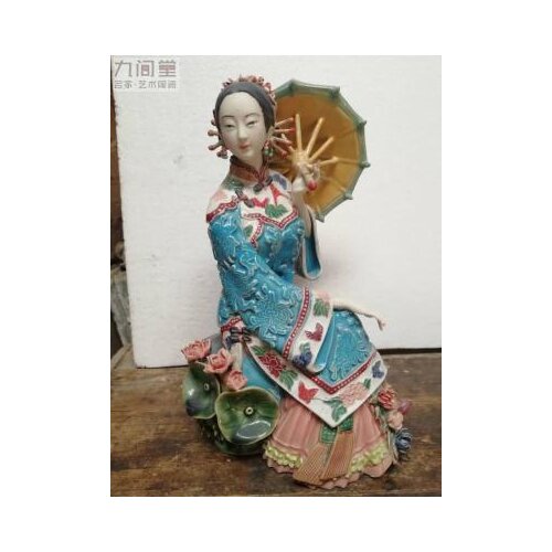 Classic lady frog voice drunk East Shiwan ceramic doll Beauty Women statue Home living room porch ancient rack decoration