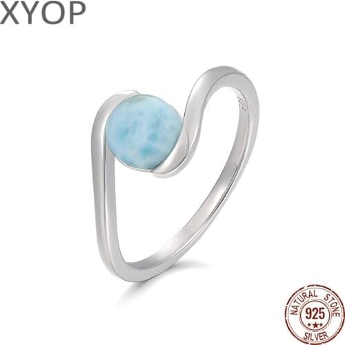 Court Style 925 Sterling Silver Natural Gemstones Larimar Ring for Women Geometry Design Classic Simple Female Jewelry Dating