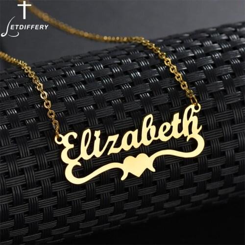 Letdiffery Personalized Custom Name Heart Lace Necklace Stainless Steel Nameplate Gold Necklace Christmas Jewelry for Women Gift
