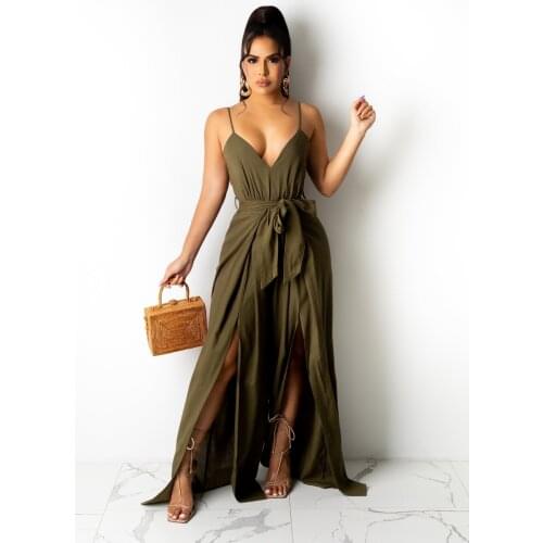 2021 Best Quality Fashion Design Jumpsuits Solid Ruffles Spaghetti Strap Belt Summer Beach Bodycon Rompers