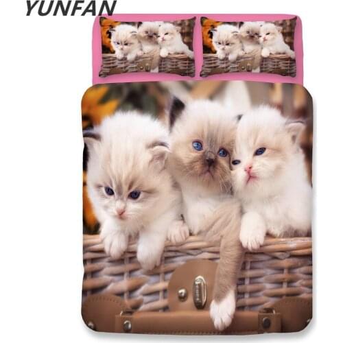 3D Cat Bedding sets twin full queen king Quilt Cover cute kids Pillow Case single double girls duvet cover set animal bedclothes