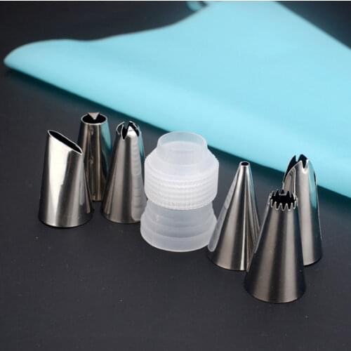 8Pcs/Set Silicone Icing Piping Cream Pastry Bag With 6 Stainless Steel Nozzle DIY Cake Decorating Tips Set Kitchen Accessories