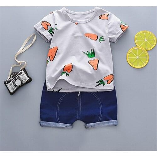 Baby Boys Summer Sets Children Clothing Short Sleeve Tracksuit for Boys Sport Suits Carrot Pattern Costume for Kids Clothes