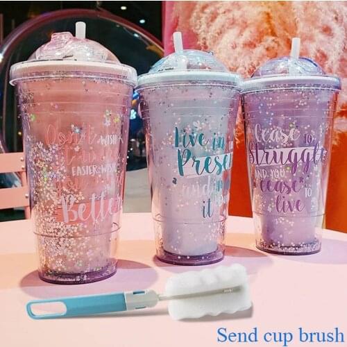 Summer New Drink Cup Portable Water Bottle Womens Straw Cup Office Coffee Cup Creative Starry Sky Print Free Cup Brush 400ML