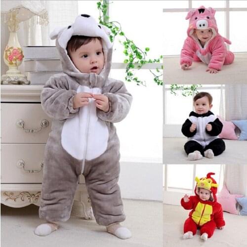 Cute Animal Costume Baby Rompers Fleece Thick Padded Newborn Outfits Baby Boy Jacket Hooded Jumpsuit Girl Winter Coat 1 2 3 Year