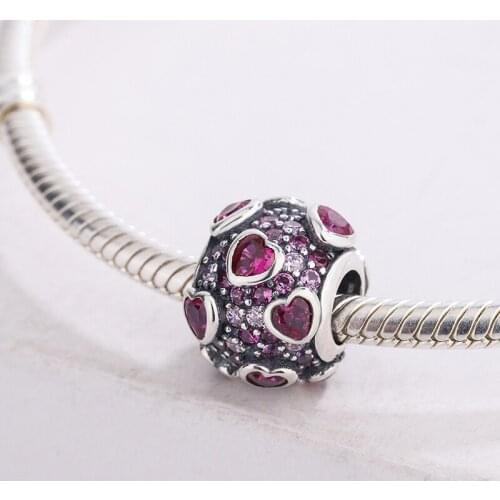 925 Sterling Silver Fashion Red Love Heart Crystal Charm Snake Bracelet Necklace DIY Jewelry Making For Pandora