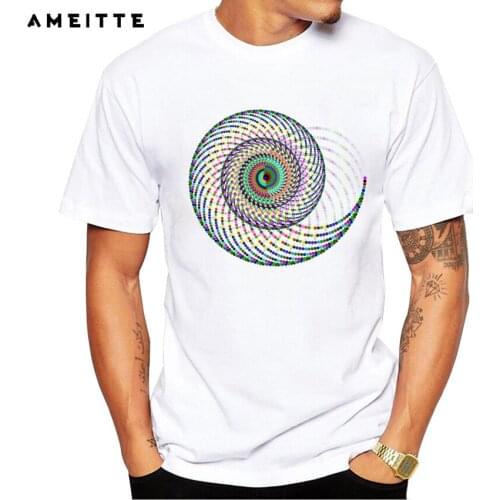 AMEITTE 2019 Creative Colored Spiral Circle Point Pattern T-Shirt Men Geometric Design Print T Shirt Fashion Geek Style Tops Tee
