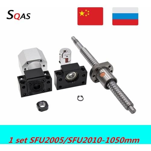 Ball screw kit SFU2005 SFU2010 1050mm ball screw end machined with BK15 BF15 +single nut +nut holder+coupling for cnc part