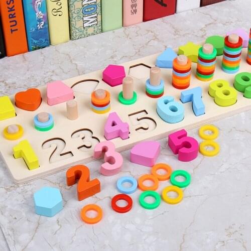 New Montessori Math Toys Digital Shape Pairing Learning Educational Preschool Counting Board Kids Wooden Toys for Children Gift