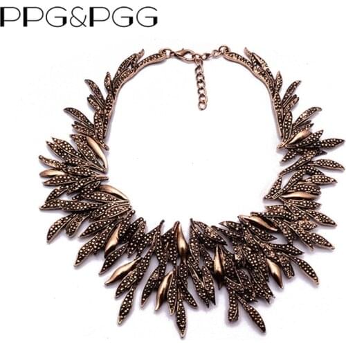 Indian Ethnic Vintage Large Collar Necklace Women Alloy Willow Leaves Statement Chokers Necklaces For Women Maxi Punk Necklace