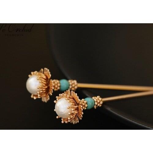 PEORCHID Handmade Hanfu Hairpin Retro Wedding Hair Jewelry Bridal Headpieces Flower Pearls Ancient Chinese style Hair Sticks